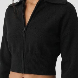 Oversized Lapel Knit Zip Cardigan 26413XYB