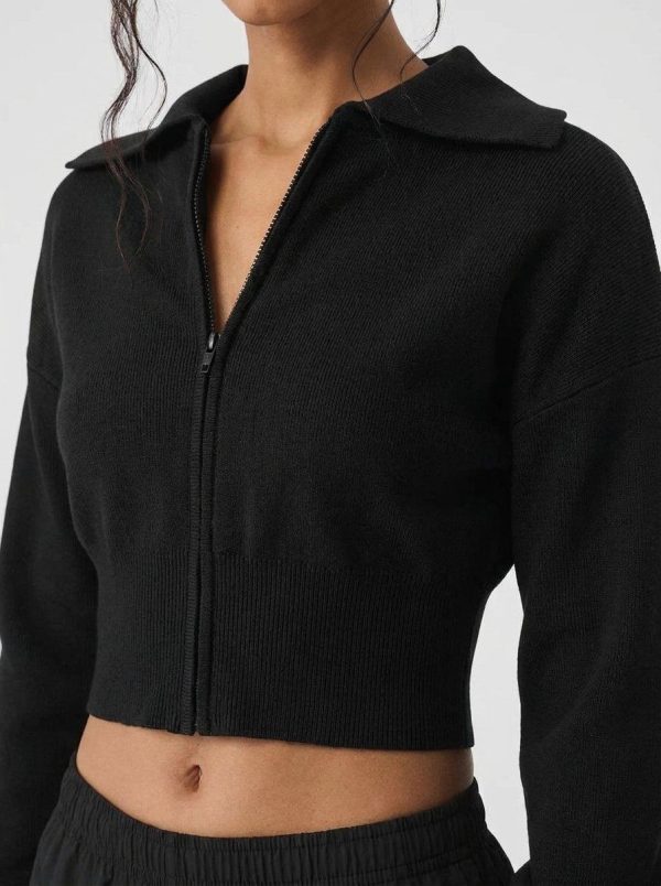 Oversized Lapel Knit Zip Cardigan 26413XYB